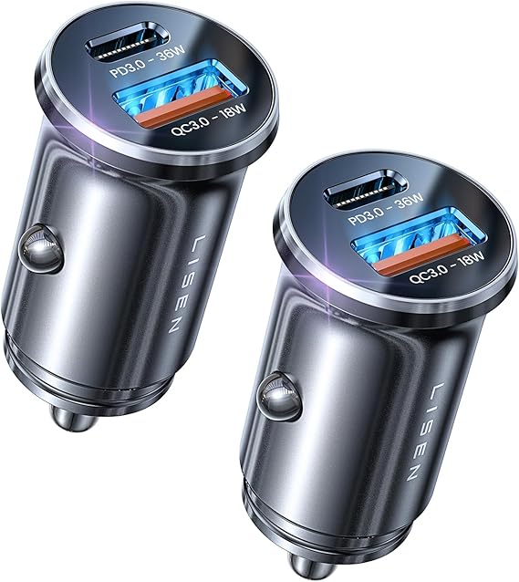 LISEN 2Pack Car Phone Charger USB C Car Charger 54W+54W